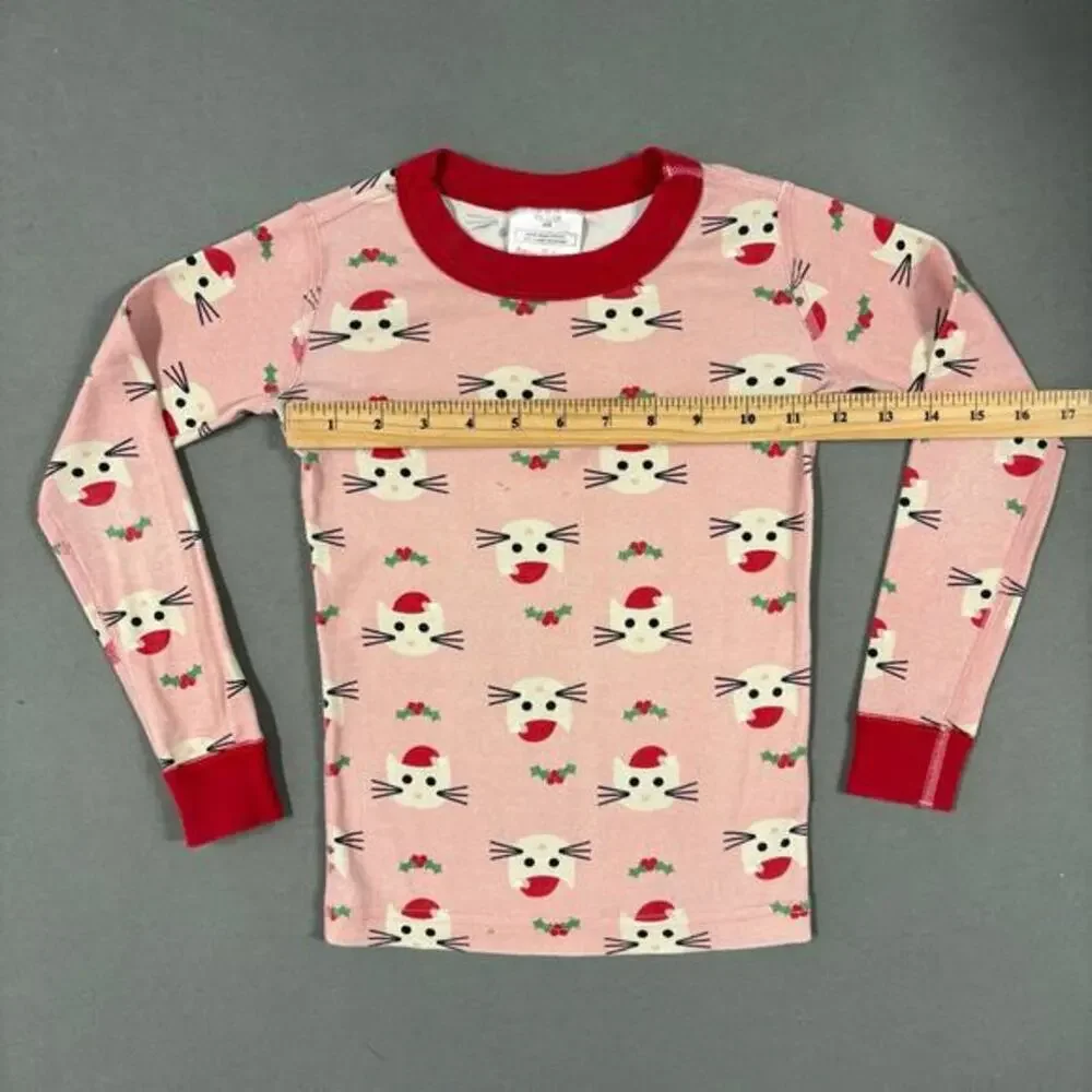 Hanna Andersson Pajama Top Kids 5 Pink Red Good Holiday Cat Organic Cotton
